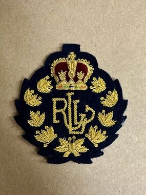 Ralph Lauren Gold Embroidered Royal Crest Patch on Black Felt
